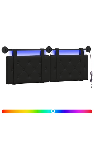 vidaxl Tăblie de pat suspendată Cu lumină LED Negru Piele artificială