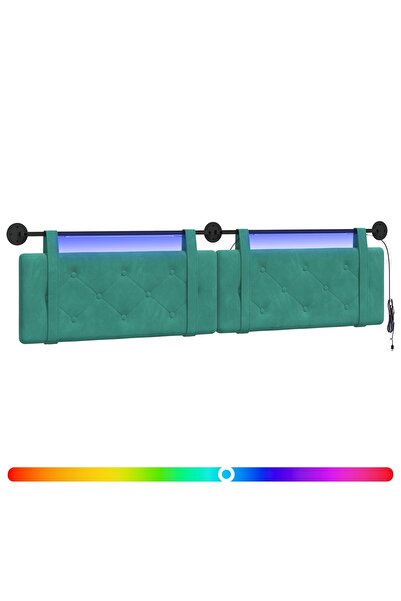 vidaxl Tăblie de pat suspendată Cu lumină LED Turcoaz Catifea