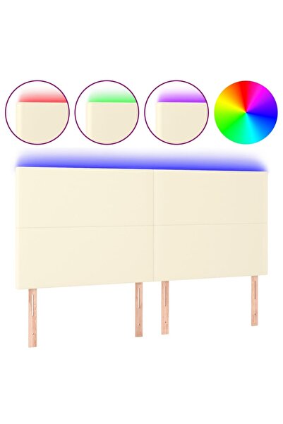 vidaxl Tăblie de pat cu LED, crem, 163x16x118/128 cm, piele ecologică
