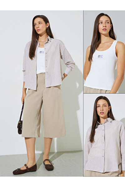 Styli Pack Of 2 - Striped Long Sleeve Shirt And Tank Set