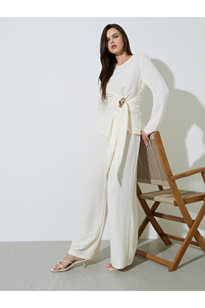 Take Two By Styli Off White Wrap Front Blouse And Pants Co-Ord Set