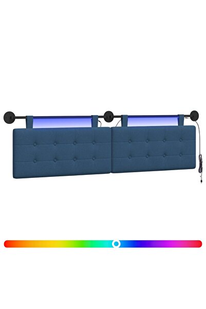 vidaxl Tăblie de pat suspendată Cu lumină LED albastru Țesătură