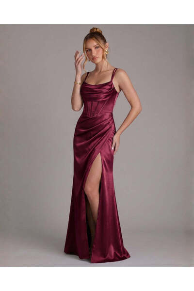 Mauri Rochie corset Sienna, culoarea vinului - Uni