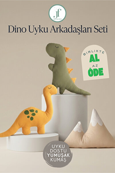 JOYFUL KIDS Dino Uyku Arkadaşları Seti — 2 Dinozor ve Dağ Yastığı