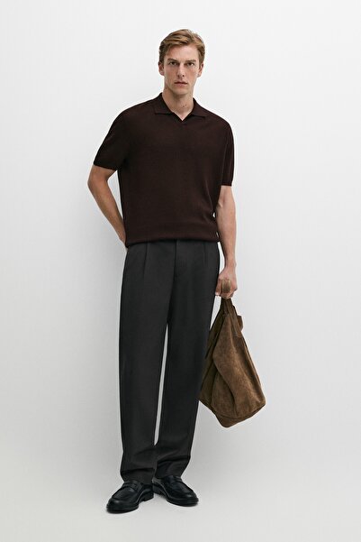 Massimo Dutti Yün karışımlı kısa kollu polo yaka triko kazak