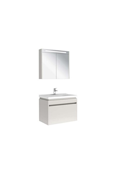 KALE Idea 2.0 80 cm Tek Çekmeceli Set Parlak Beyaz (Lavabo Dolabı + Aynalı Do...
