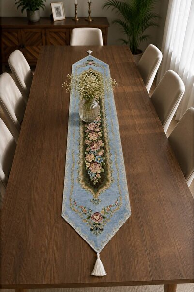 Yeshome Collection Royal Bouquet Şönilli Goblen 35X170 Tasseled Runner Coffee...