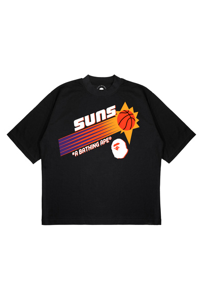 TRAGEDY تي شيرت للجنسين مقاس كبير من BATHING APE X SUNS مطبوع بقصة مربعة وقما...