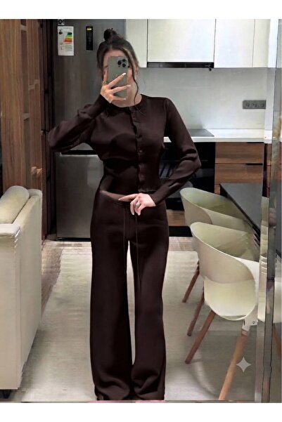 De Pose Button Detailed Pajama Cardigan Knitwear Set