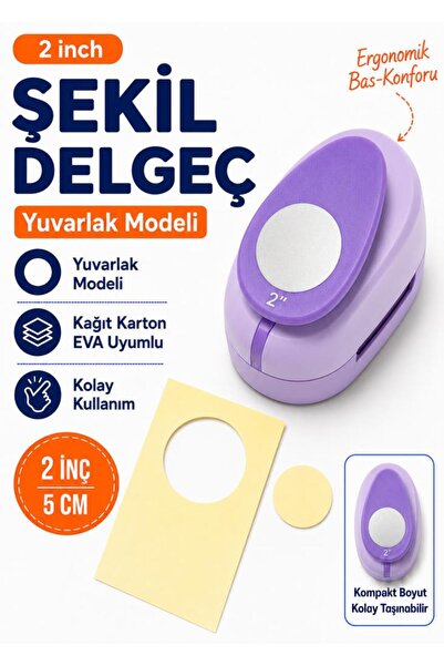 OFİSİNN Şekilli Mega Boy Delgeç/Şekilgeç 5 cm Yuvarlak Mor