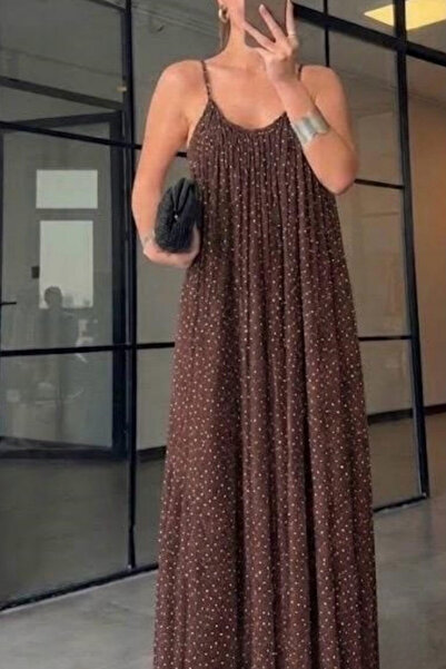 QBZ PUANTİYELİ İP ASKILI FÜLARLI MAXİ ELBİSE