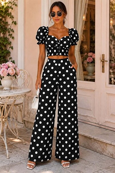 FashionForYou Σετ casual BRISEA, με κοντό, φουσκωτό τοπ και φαρδύ παντελόνι, ...
