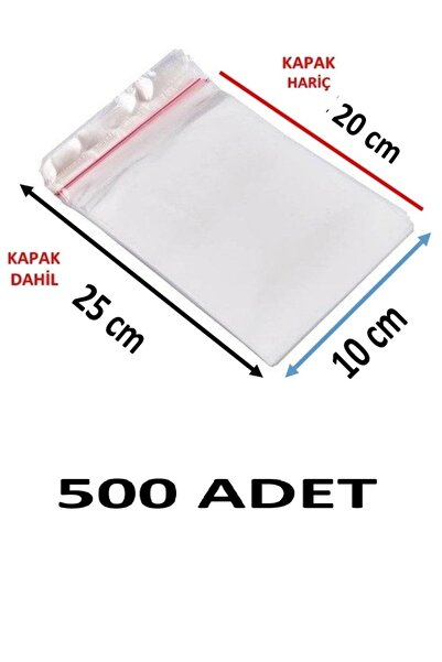 MTKardeşler 500 قطعة 10x20+5 سم أكياس جيلاتينية شفافة لاصقة