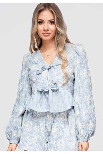 OMBRE Women's Blouse, V-Neck, Long Sleeve, with Ruffles OW-TS-E0060