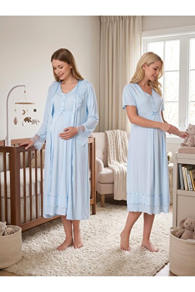 Lohusa Homewear مجموعة ملابس نوم للحوامل بأكمام قصيرة بتصميم أنيق من الدانتيل...