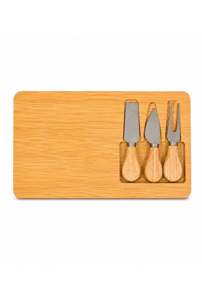 TemizlikMağazam 4-Piece Bamboo Cheese Presentation Board and Fork-Spatula-Knife Set