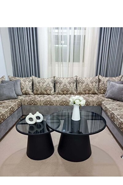 Bareeq Al Ostoura 2 Coffee Tables for Sofa, Glass Surface, Black Color