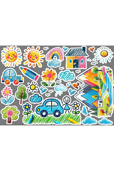 TELLGRAF Children's Drawings Themed Sticker Set (21X31 cm 1 Set)