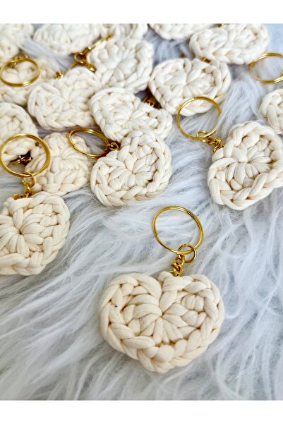 LikyaDükkan 100 Pieces Knitted Cream Heart Keychain