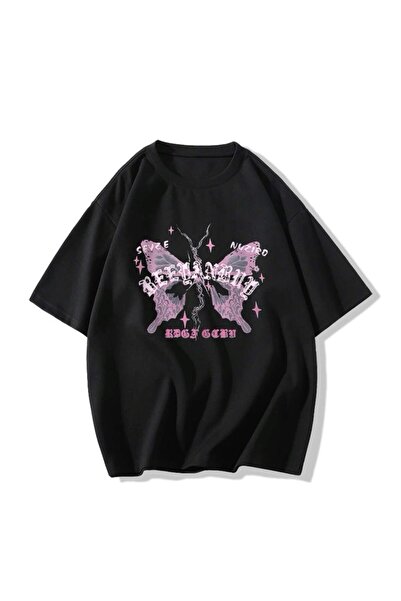 bellanova Unisex πολύχρωμο μπλουζάκι με στάμπα Oversize Streetwear Άνετη εφαρ...
