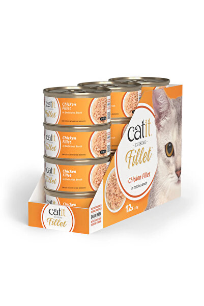 Catit طعام قطط رطب بنكهة فيليه الدجاج - 12×75 جرام، علبة لحم معلب خالية من ال...