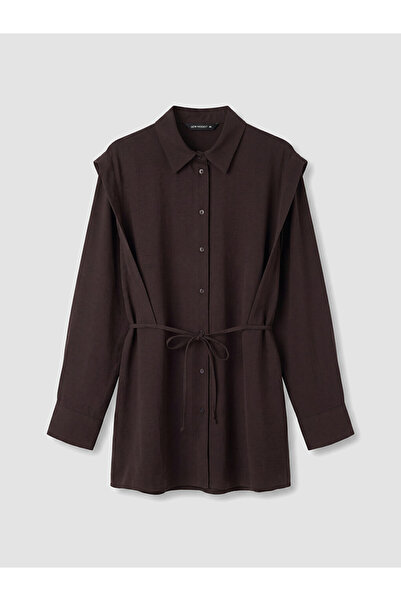 LC Waikiki Lcw Modest Brown Women's Shirt Tunic with Side Laces