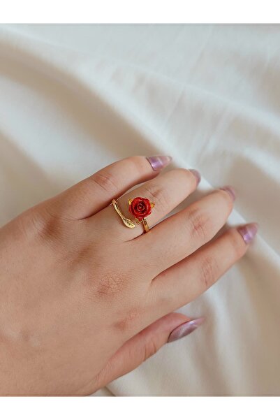 bijoux uniques خاتم نسائي من الفولاذ قابل للتعديل على شكل وردة