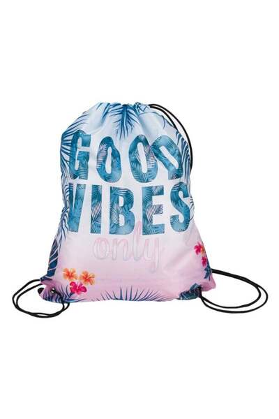 OEM Geantă textilă roz Good Vibes cu șnururi 34 x 42 cm