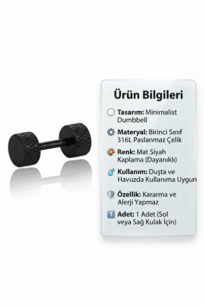 Blisse Piercing Unisex Dumbbell Figured Tunnel-Looking Steel Screw Earrings
