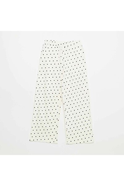 KIABI Wide Crêpe Knit Trousers WHITE