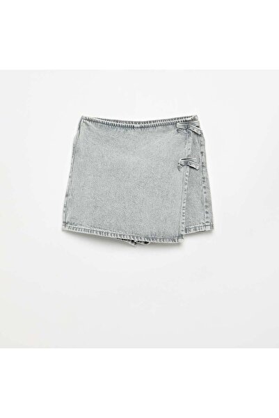 KIABI Denim Mini Skort with Tie Details GREY