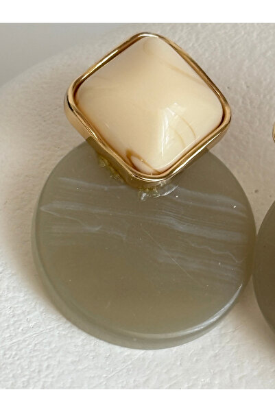 BHR AKSESUAR Cream Green Round Earrings (4.3 cm)