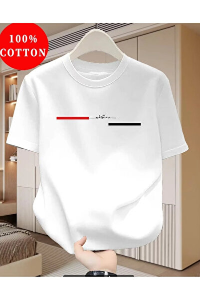 EYMORA Minimal Line Design Printed Unisex White T-Shirt – Modern Graphic Men'...