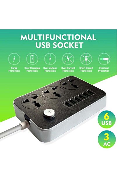 genric Gulf Trend 3-Power Socket And 6-Port USB Adapter