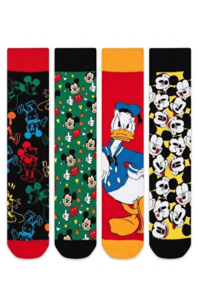 Disney Lisanslı Mickey Mouse Donald Duck Erkek Soket Çorap 4’lü Paket Yetişki...