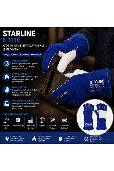 Starline E-1310 Kaynakçı Deri İş Eldiveni 10/XL – Isıya Dayanıklı, Takviyeli ...
