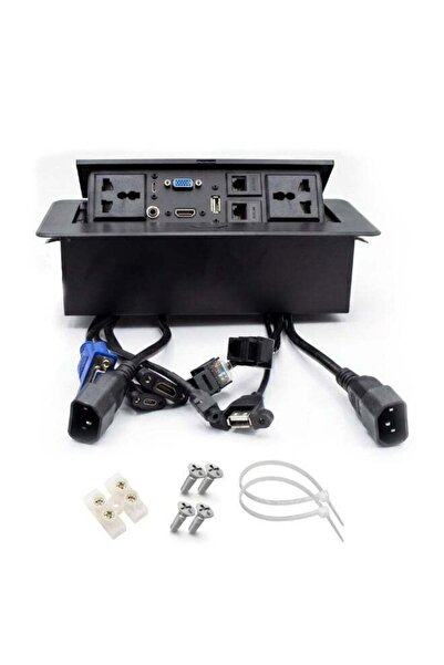 Duravel Desktop Power Hub Pop-Up Cable Management Box, Black, with HDMI, VGA,...