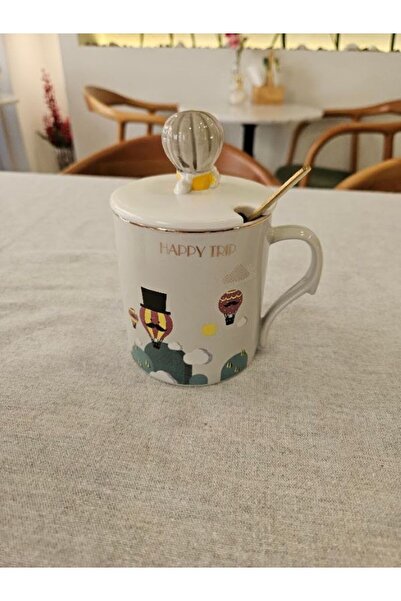 MİMSEGÜN DEKOR Happy Trip Cup with Lid and Spoon