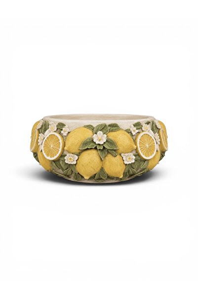 SNM Home Decoration SNM HOME DECORATİONN- Limon Detaylı Polyester Saksı Obje
