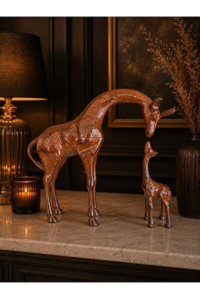 ersu store 24cm Zürafa Ve Yavrusu Aile Temalı Dekoratif Obje Figür Biblo Ev O...