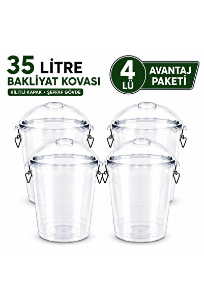 LİDERAMBALAJ07 4'lü Avantaj Paketi 35 Litre Şeffaf Bakliyat Kovası Kapaklı Ki...