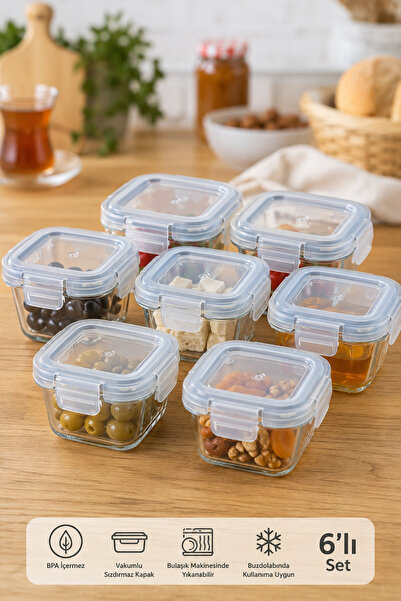 Karçiçeği Home Molino Glass 6-Pack 160 ml Vacuum Glass Breakfast Mini Storage...