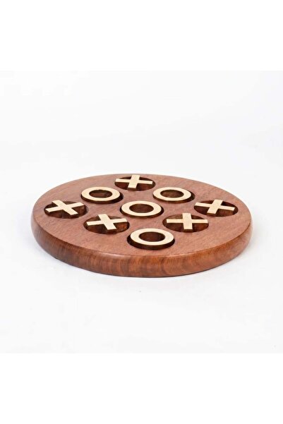 Palma homez Decorative X O Game, Mango Wood, Round Design, Brown and Golden C...