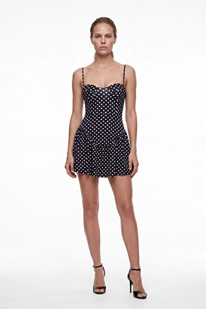 cemo Women's Polka Dot Thin Strap Bustier Mini Dress
