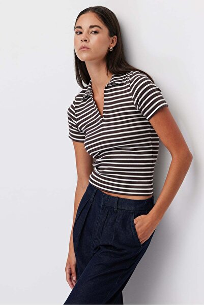 PAULMARK Women's Polo Neck Striped T-Shirt