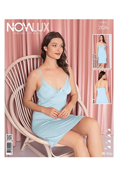 noyalux Combed Cotton Lace Detailed V-Neck Strap Dress