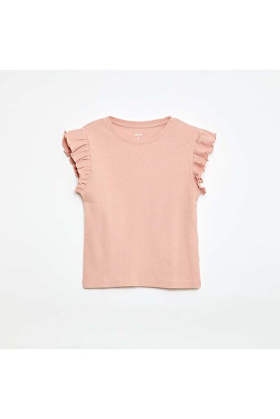 KIABI Ruffle-sleeved ribbed T-shirt PINK