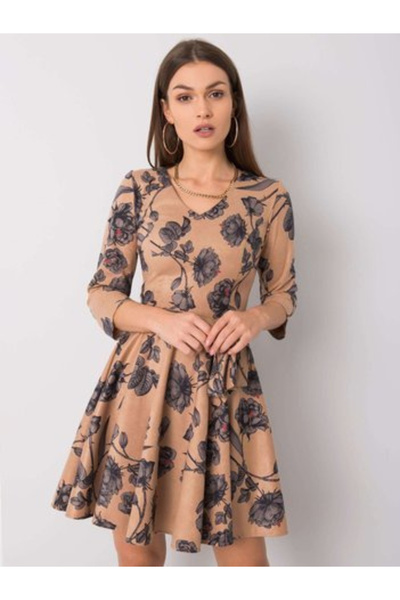 LAKERTA Rochie Dama, LAKERTA, Bumbac, Maneca 3/4, Bej inchis, model LK-SK-508...