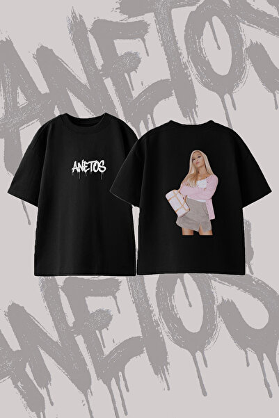 Anetos Ariana Grande_92 Design Back Printed Cotton Black Oversize T-Shirt