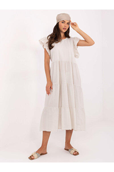 Och Bella Γυναικείο Φόρεμα, Och Bella, Βαμβακερό, Oversized, Ανοιχτό Μπεζ, μο...
